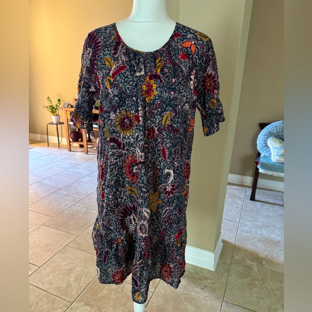EUC Madewell M floral print lined loose-fit ruffled dress pit2pit 21” length 36”